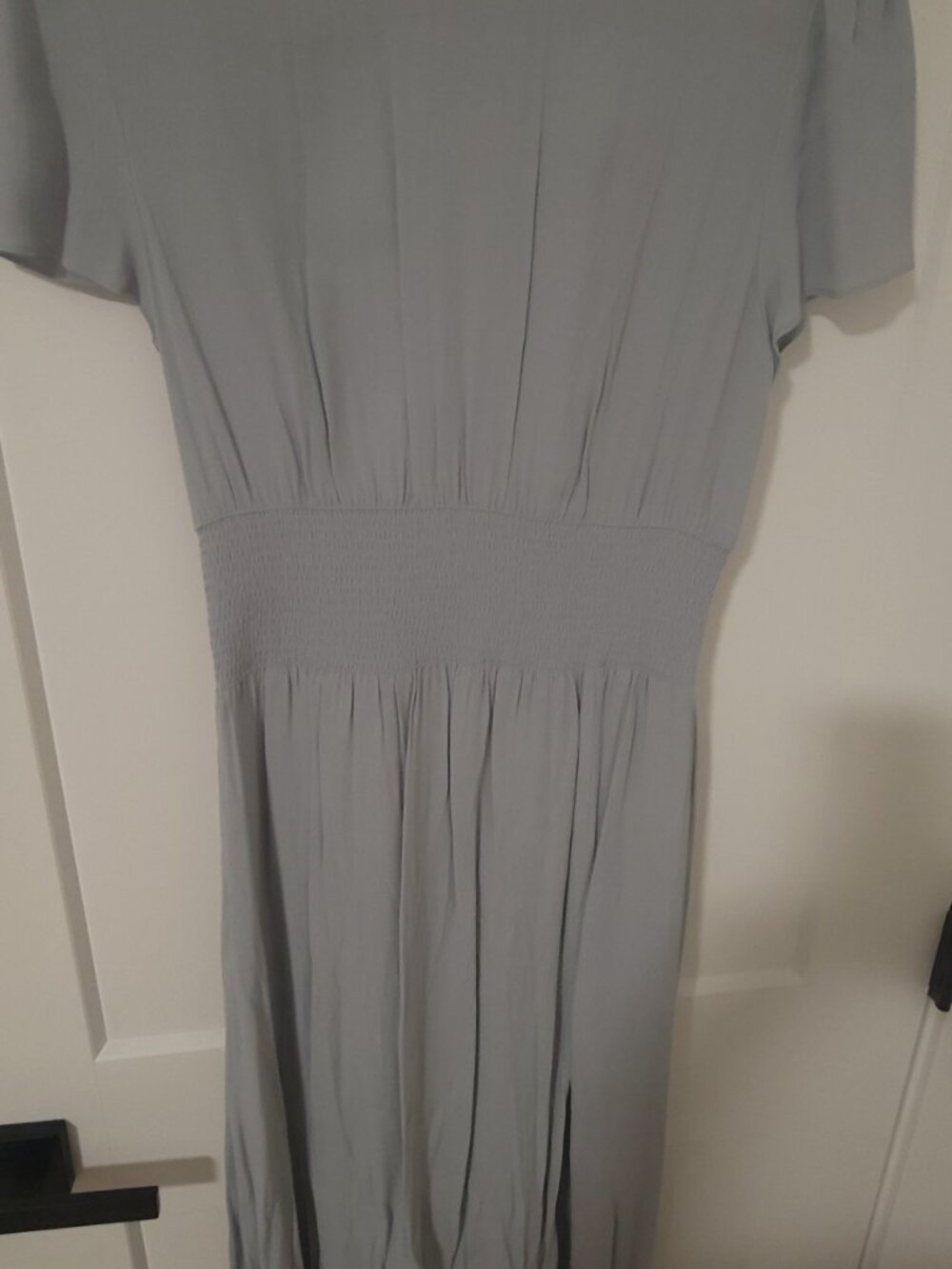 Wilfred Aritzia Maxime Smocked Midi Dress - Blue Grey - Size Medium - Picture 3 of 5